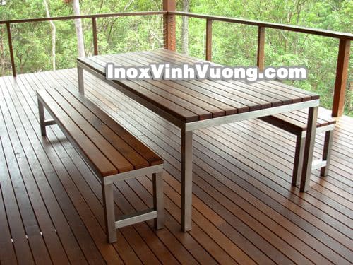 SP02-Bàn ghế Inox mặt gỗ